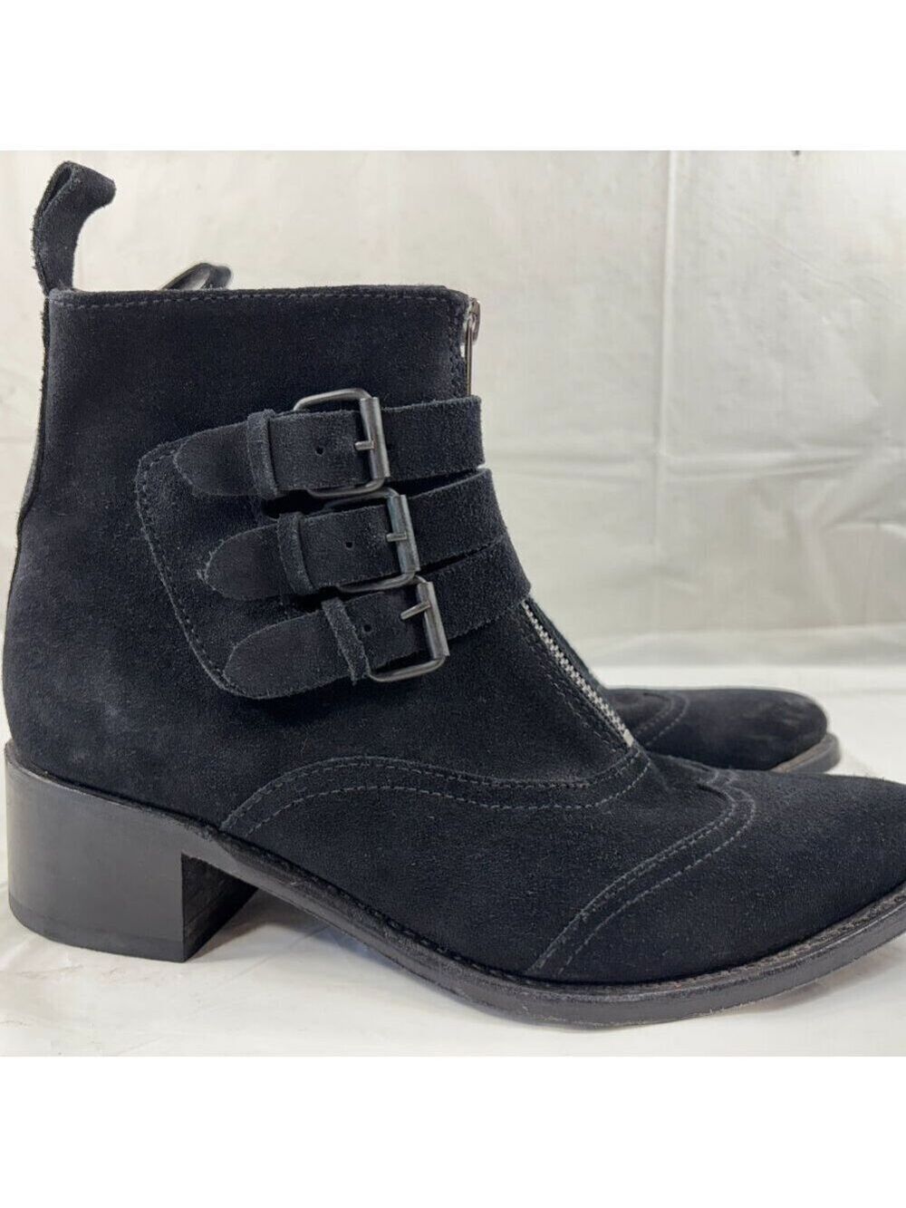 Sendra Black Suede triple Buckle Strap Biker Leather Boots Made in Spain